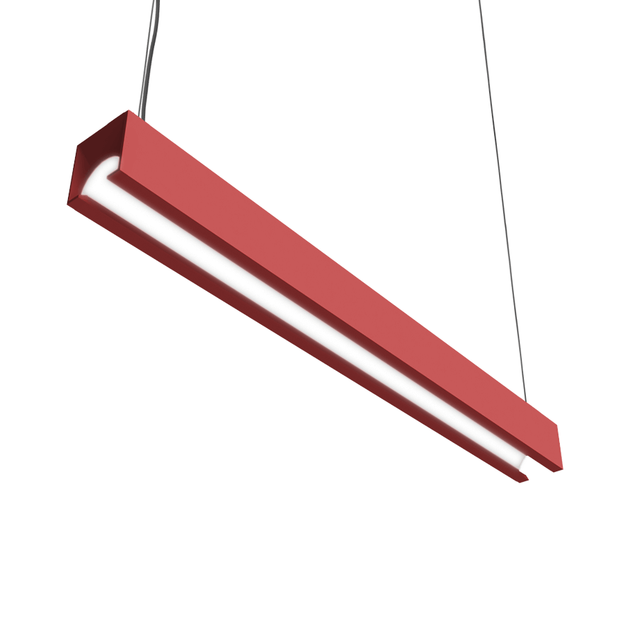 red linear pendant light fixture with square shaped profile