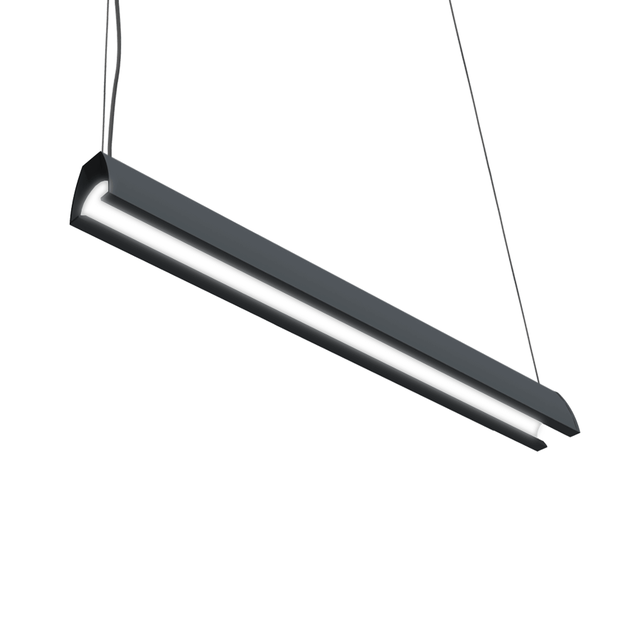 black linear light fixture with arch shaped profile