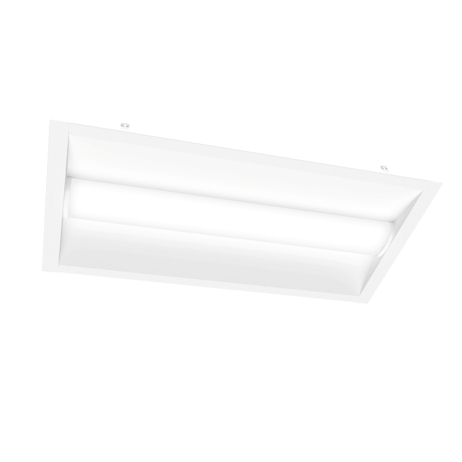 white rectangular troffer style light fixture