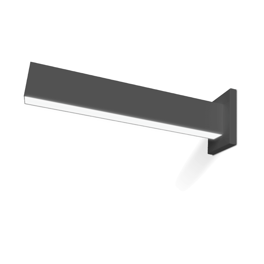 black linear light fixture extended from the wall