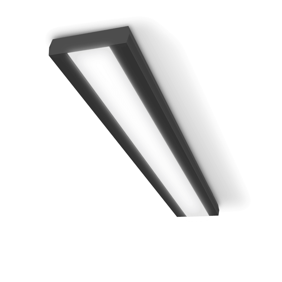 black surface mounted slim low profile LED light fixture with lens in the middle