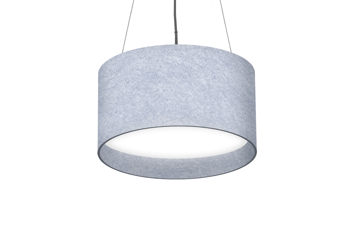 circular light fixture with light blue felt texture