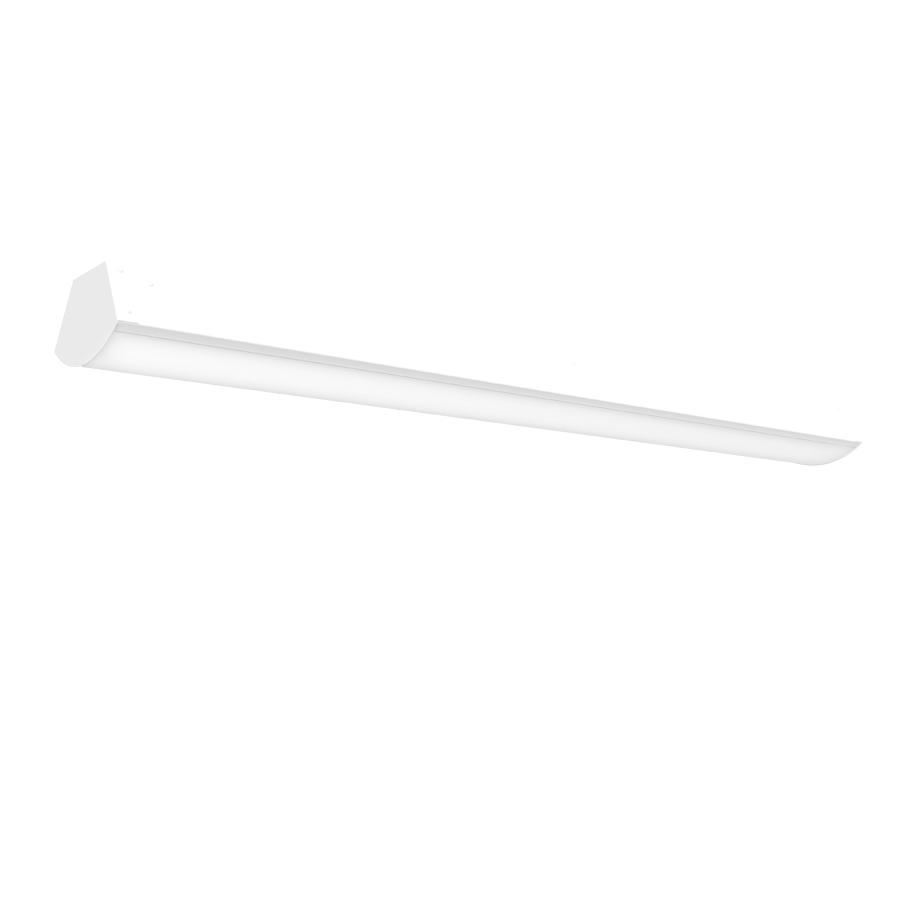 white linear light fixture with trapezoid shaped profile