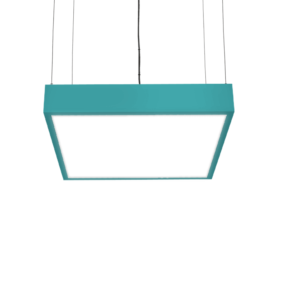 teal colored square pendant light fixture