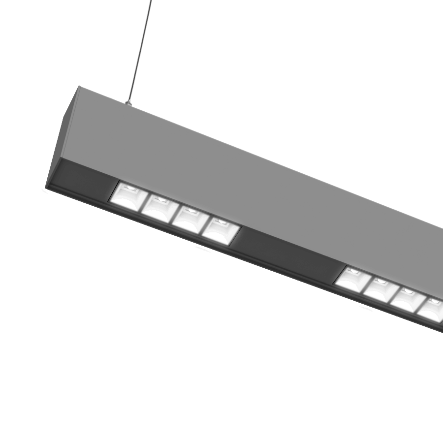 grey LED fixture with group of spot lights