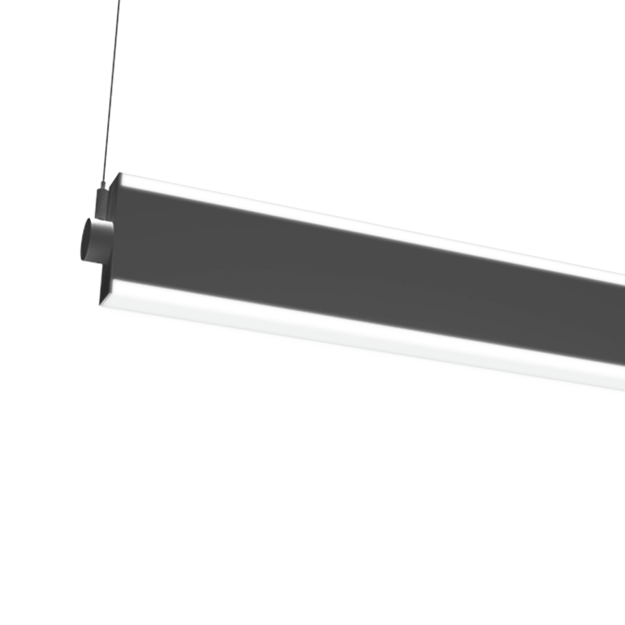 black led fixture with lens on top and bottom