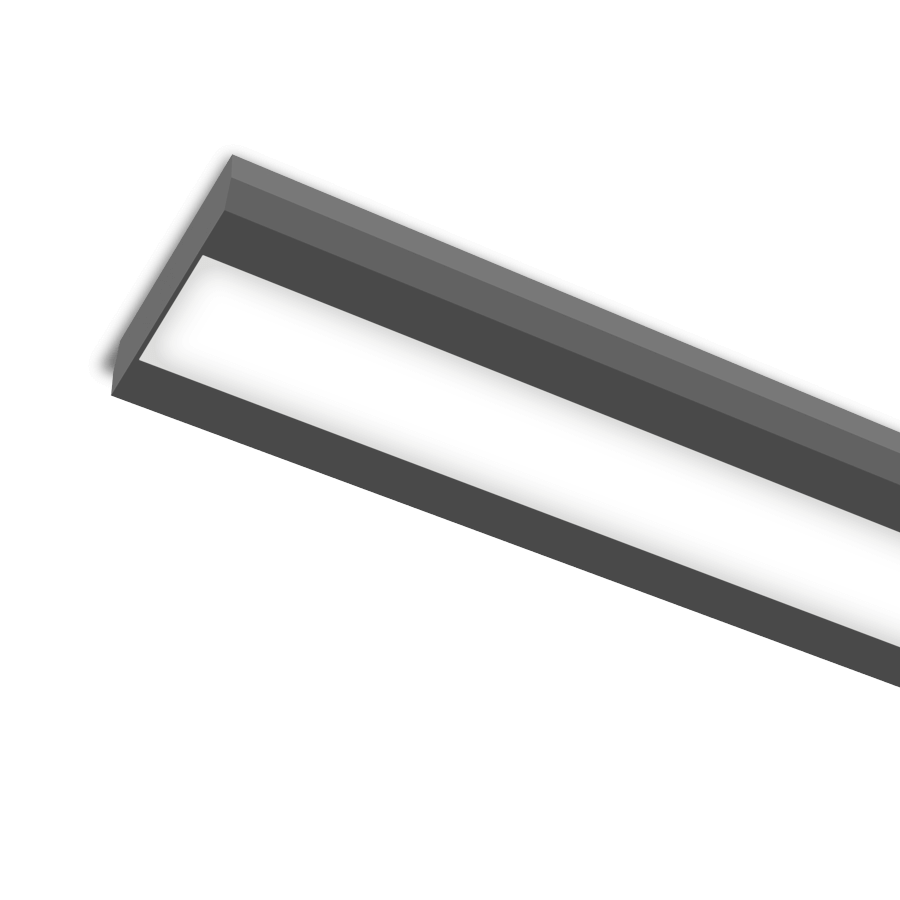 black surface mounted slim low profile LED light fixture with lens in the middle