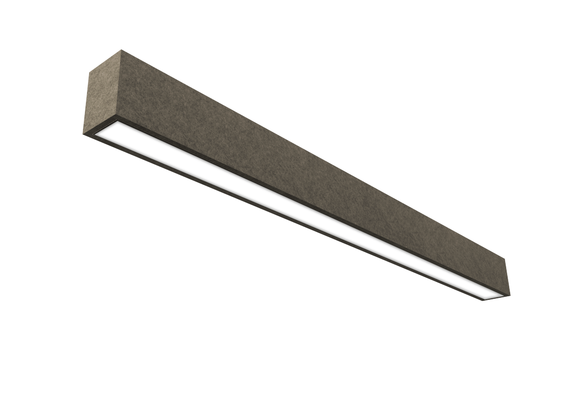 tan acoustic felt wrapped linear light fixture