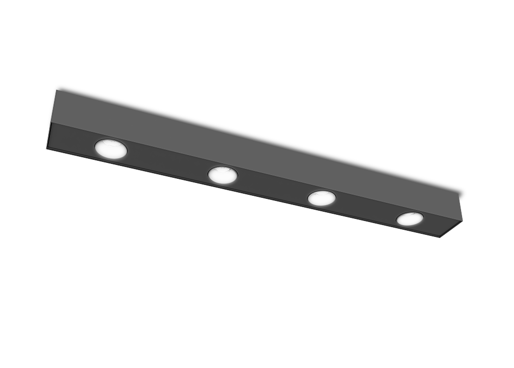 black surface mount fixture with 4 spotlights