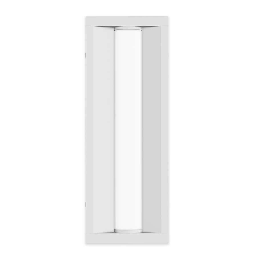 bottom view of white rectangular light fixture