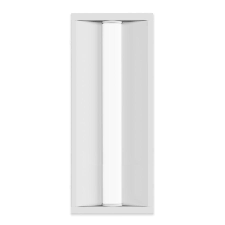 bottom view of white rectangular light fixture