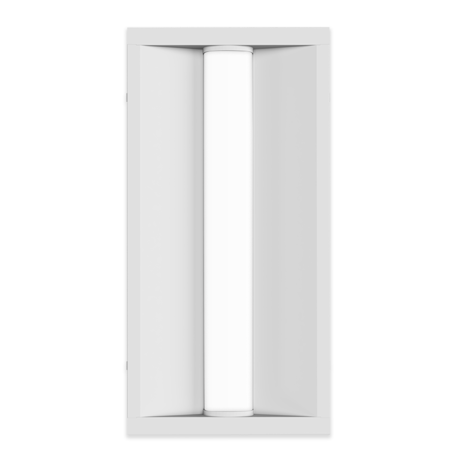 bottom view of white rectangular light fixture