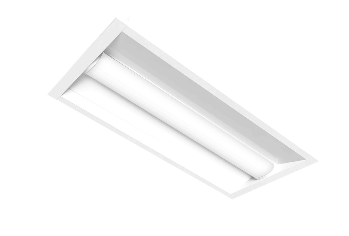 white rectangular troffer style light fixture