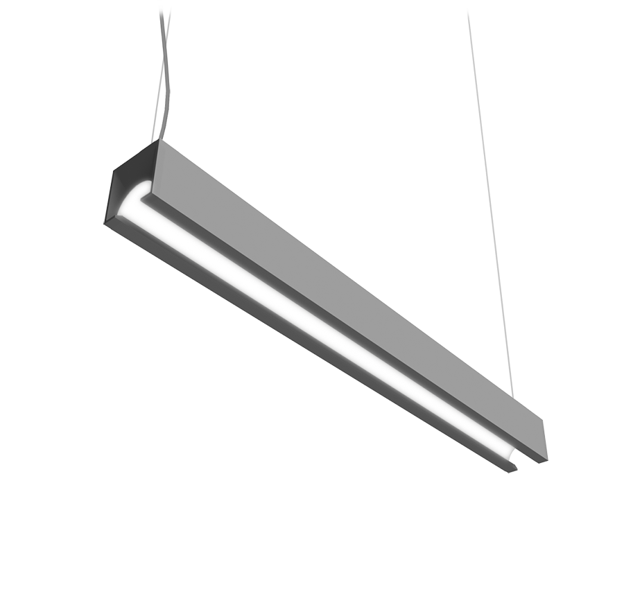 LED pendant lighting with  square profile and arch shaped interior lens