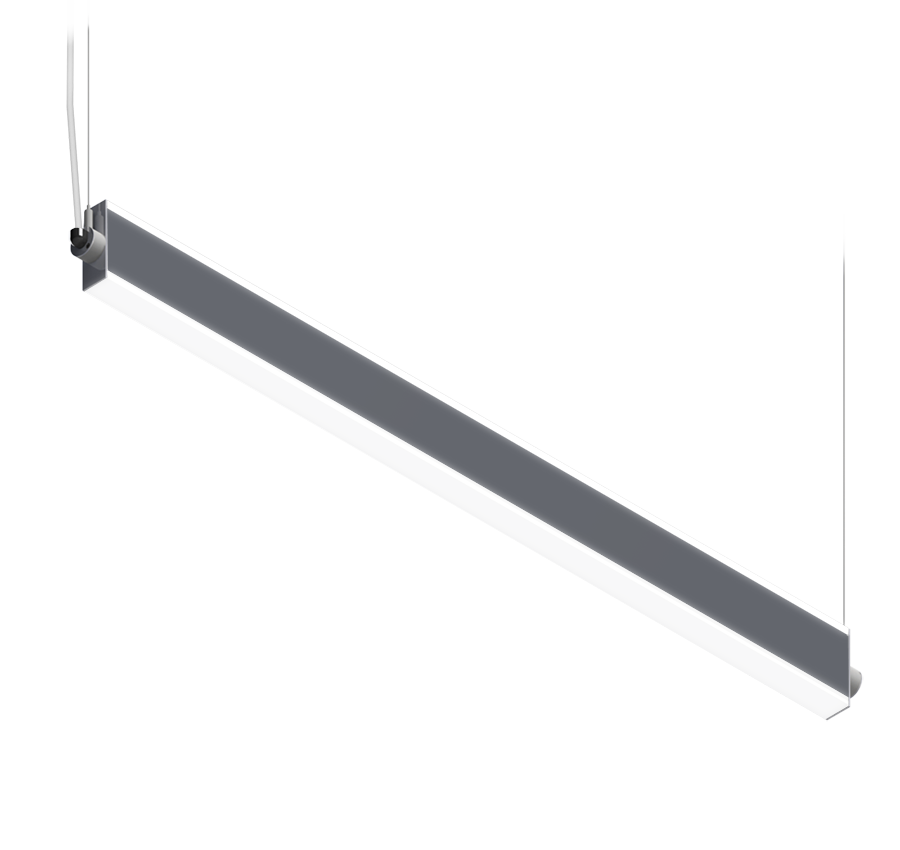 Slim profile LED pendant fixture with frosted extruded lens on top and bottom