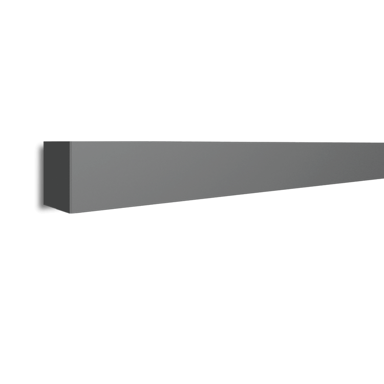 Dark grey linear LED light fixture mounted on a wall