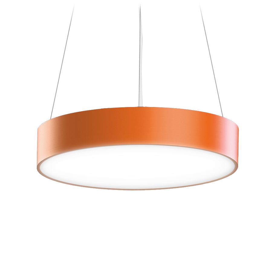 Orange round circular pendant LED light fixture