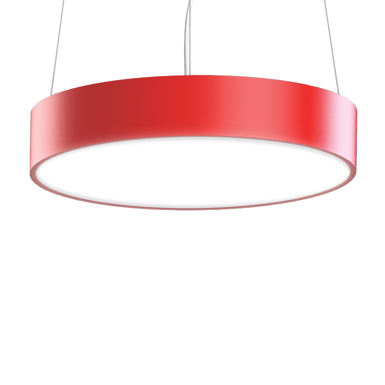Red circular LED pendant light fixture 