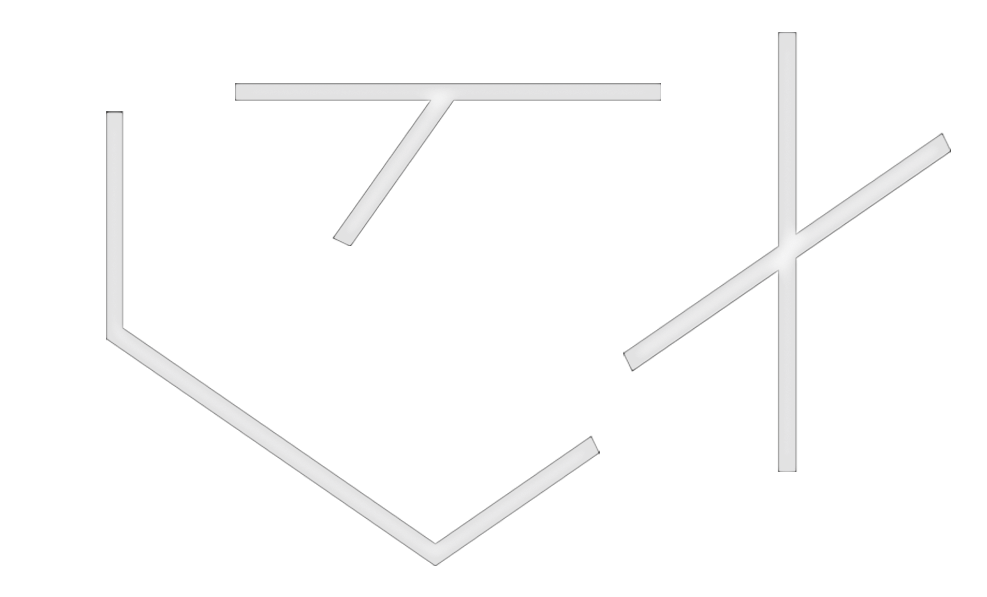 Geometric U, T, and X shape on transparent background