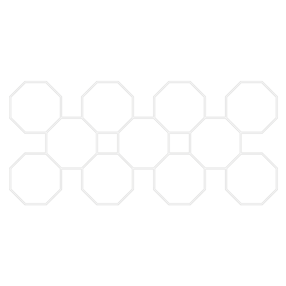 11 octagon shapes in a honeycomb grid pattern