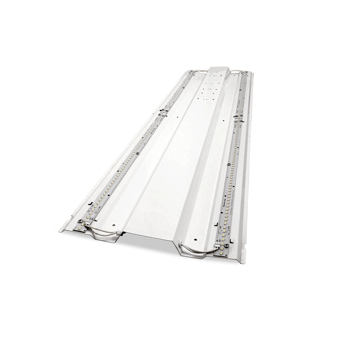 2x4 steel troffer style light fixture with 4 exposed LED boards