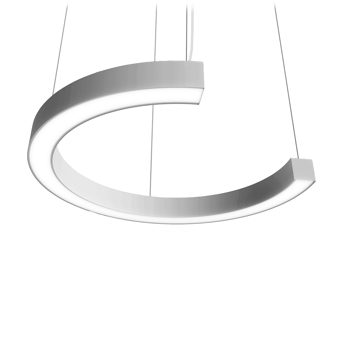 c shaped LED pendant fixture in a grey finish