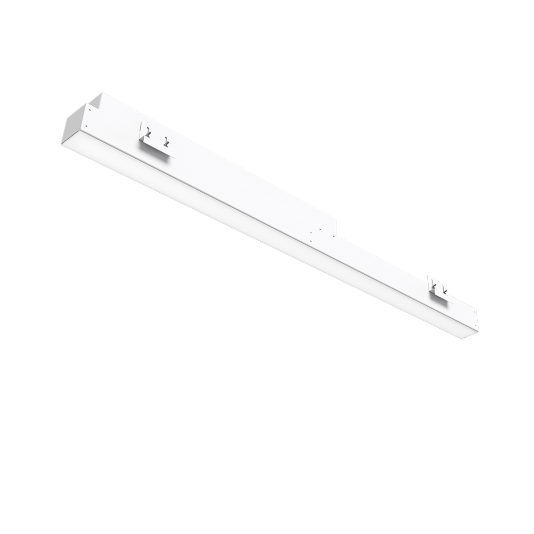 White linear LED fixture with side t-grid mounting brackets