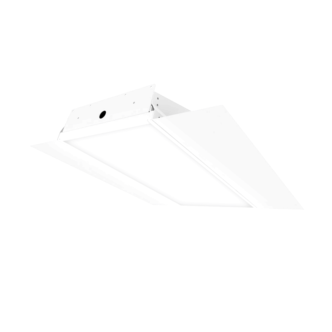 White LED fixture with extended recessed flanges