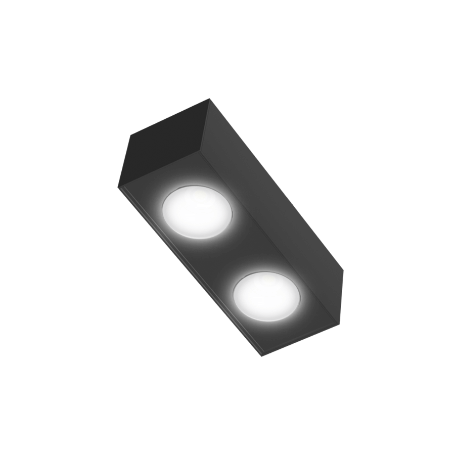 black rectangle shape light fixture with 2 spotlights