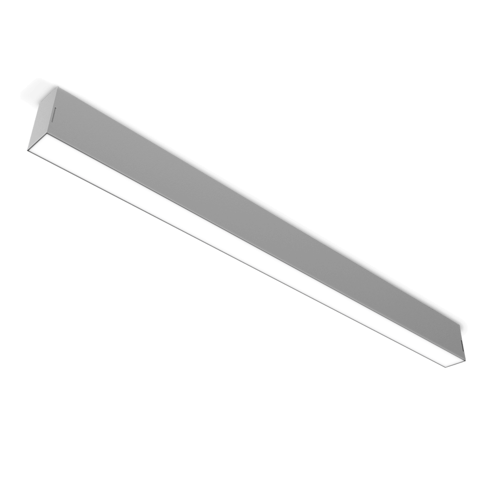 slim grey LED light fixture mounted to the ceiling