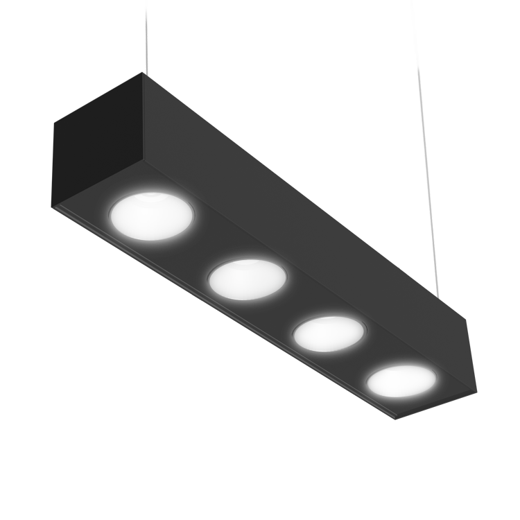 black pendant fixture with 4 spot lights