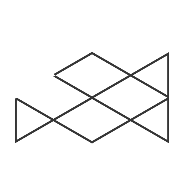 8 black triangles in a mesh pattern with the top left triangle in white