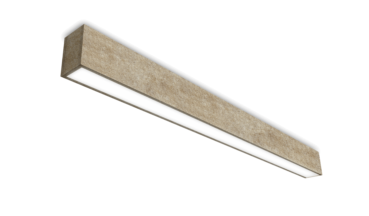 ceiling mounted linear fixture with brown felt texture