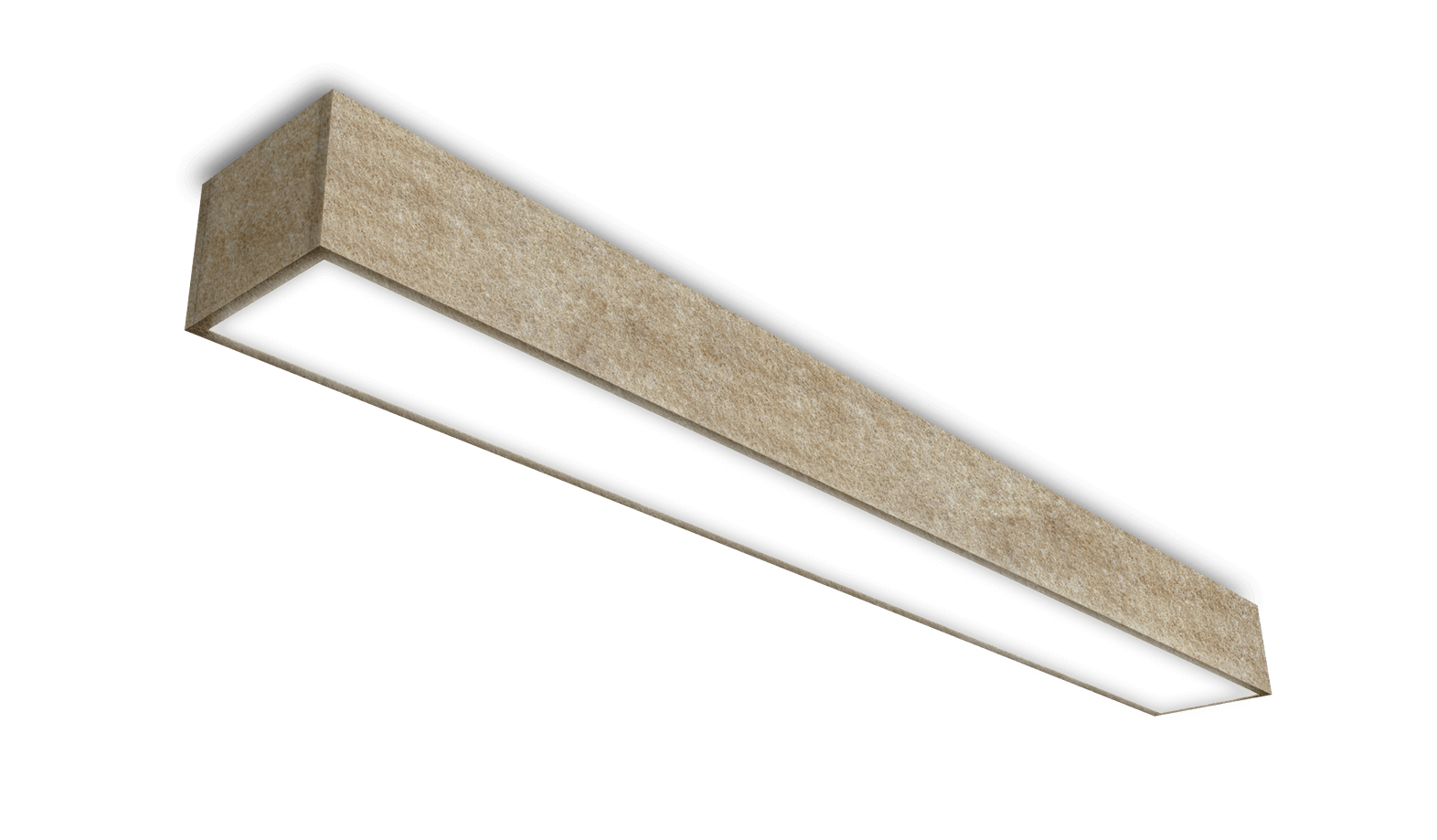 ceiling mounted linear fixture with brown felt texture