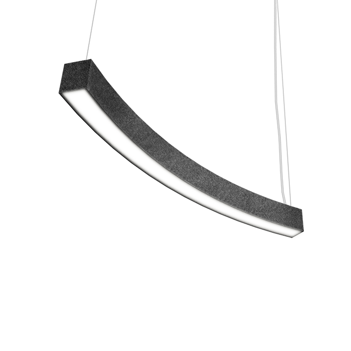 curved pendant light fixture with dark grey felt texture