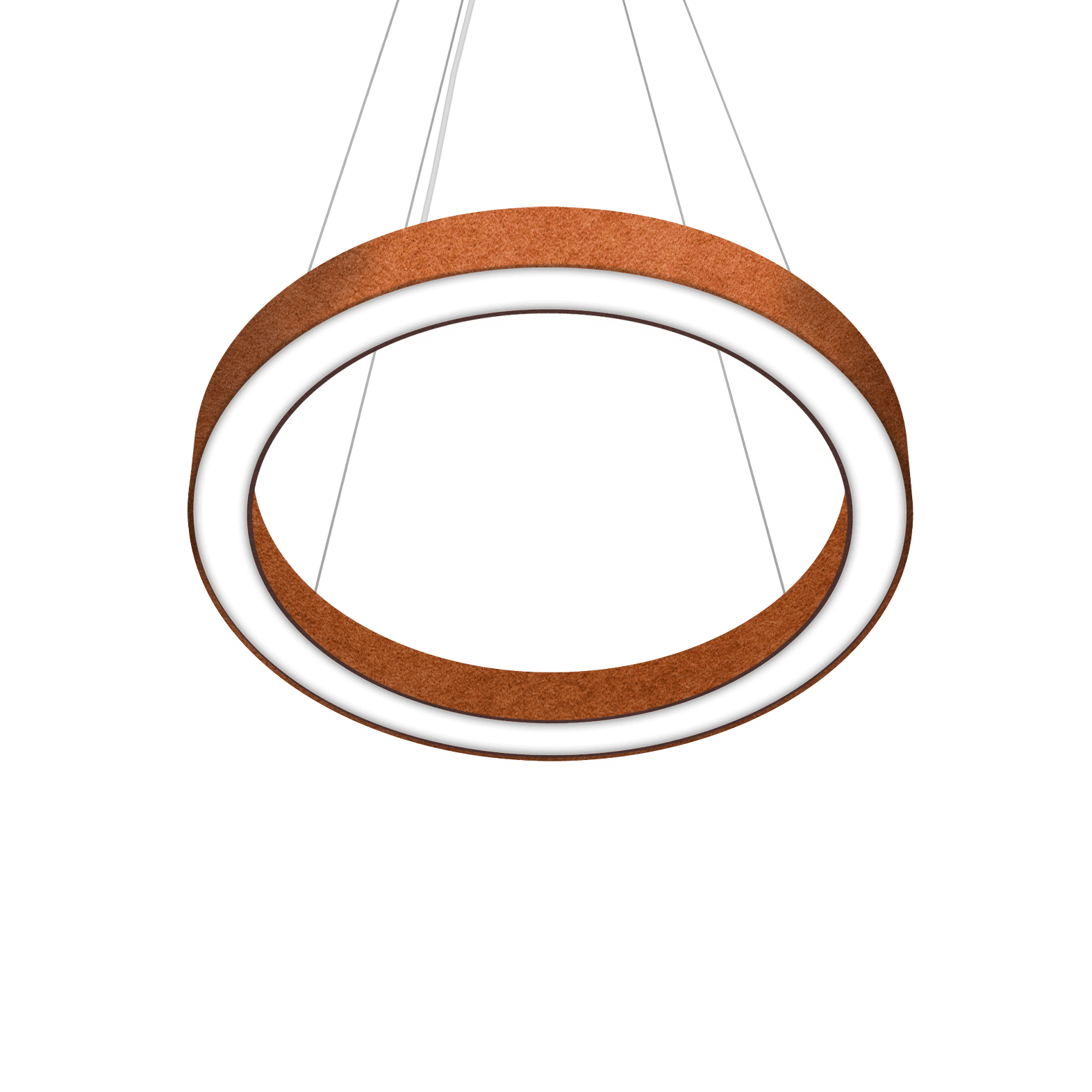 pendant ring shaped light fixture with orange felt texture