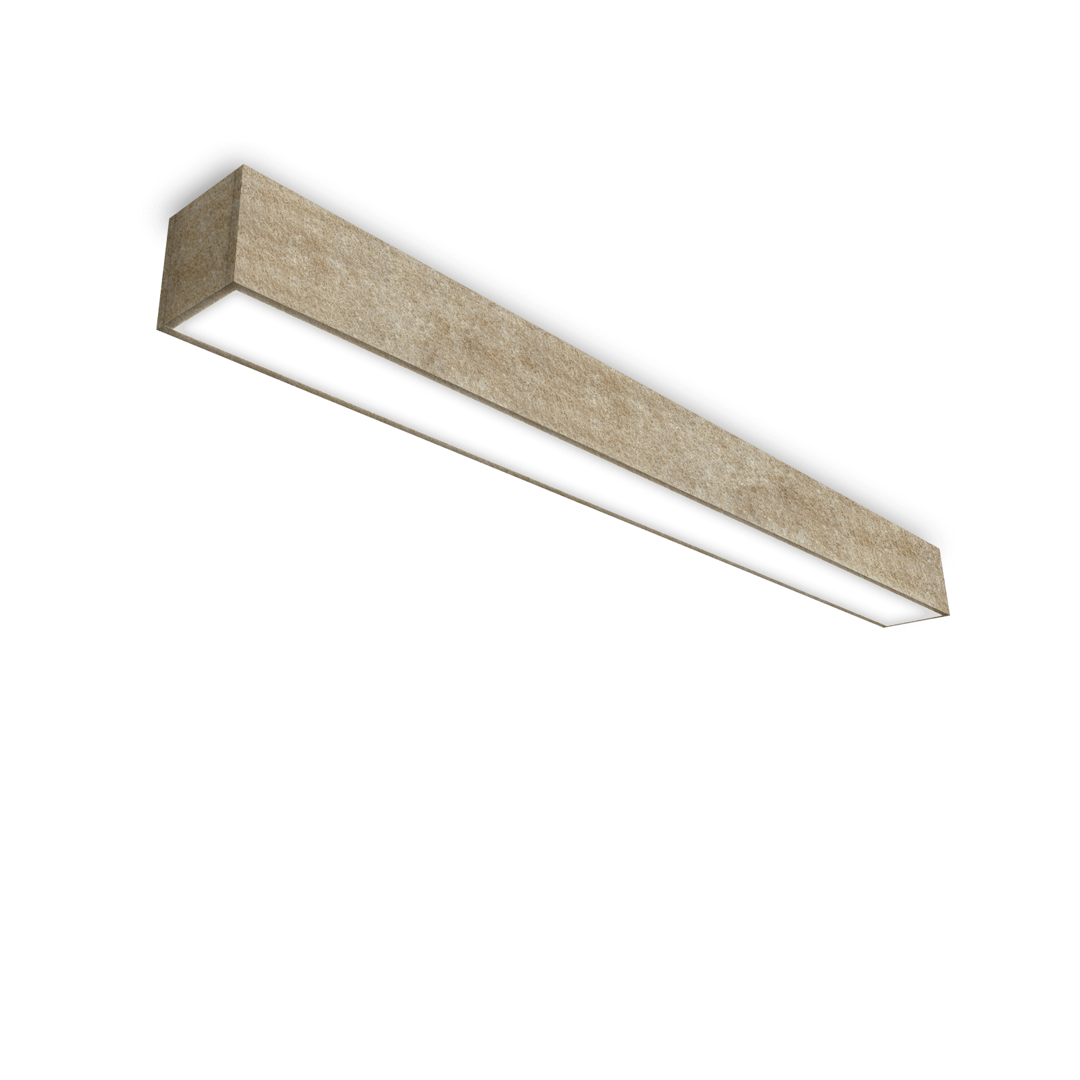 ceiling mounted linear fixture with oak coloured felt