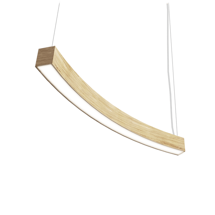 pended LED linear fixture with maple wood texture