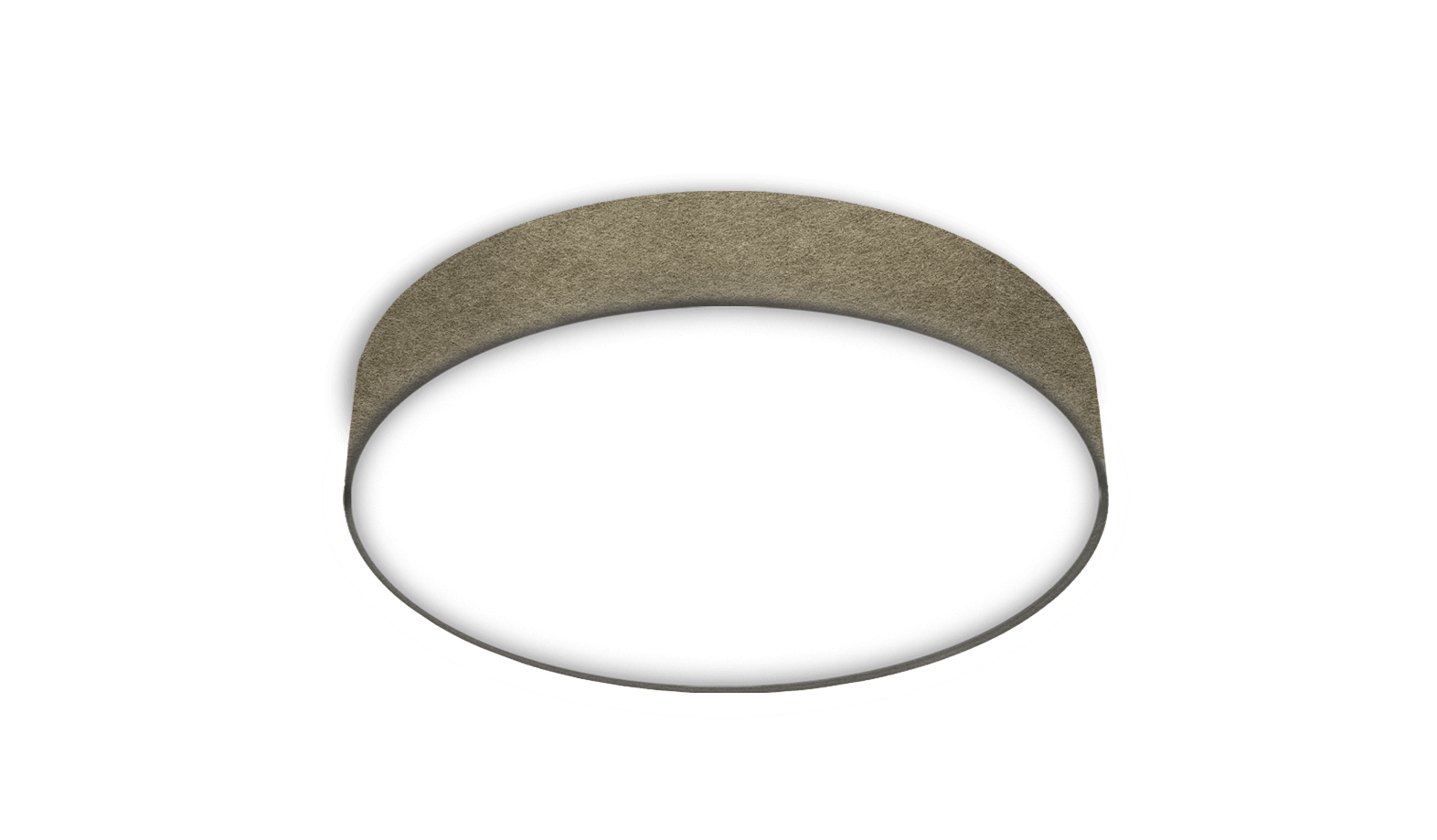 round ceiling mounted fixture with tan acoustic felt 