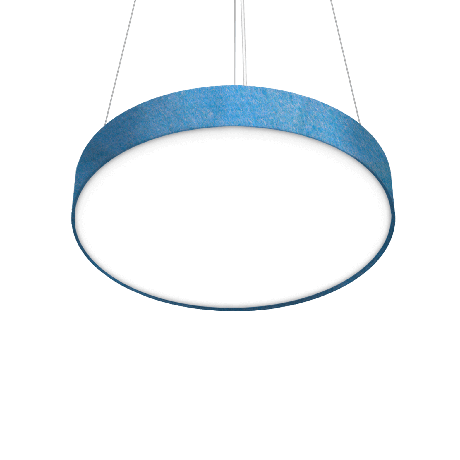 round circular pendant fixture with blue felt applied to the body