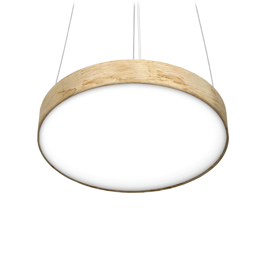 round pendant light fixture with a wood texture