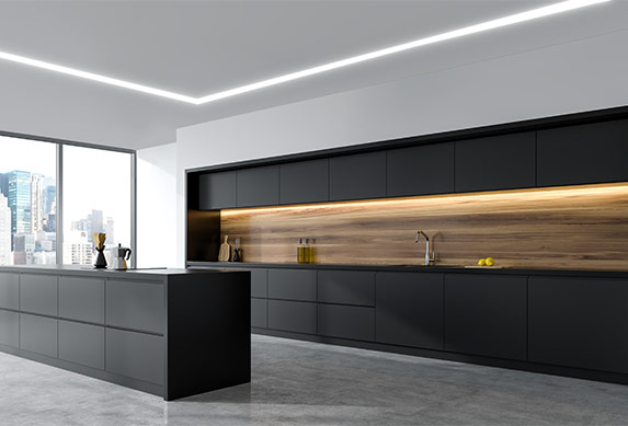 LED recessed lighting in a contemporary kitchen