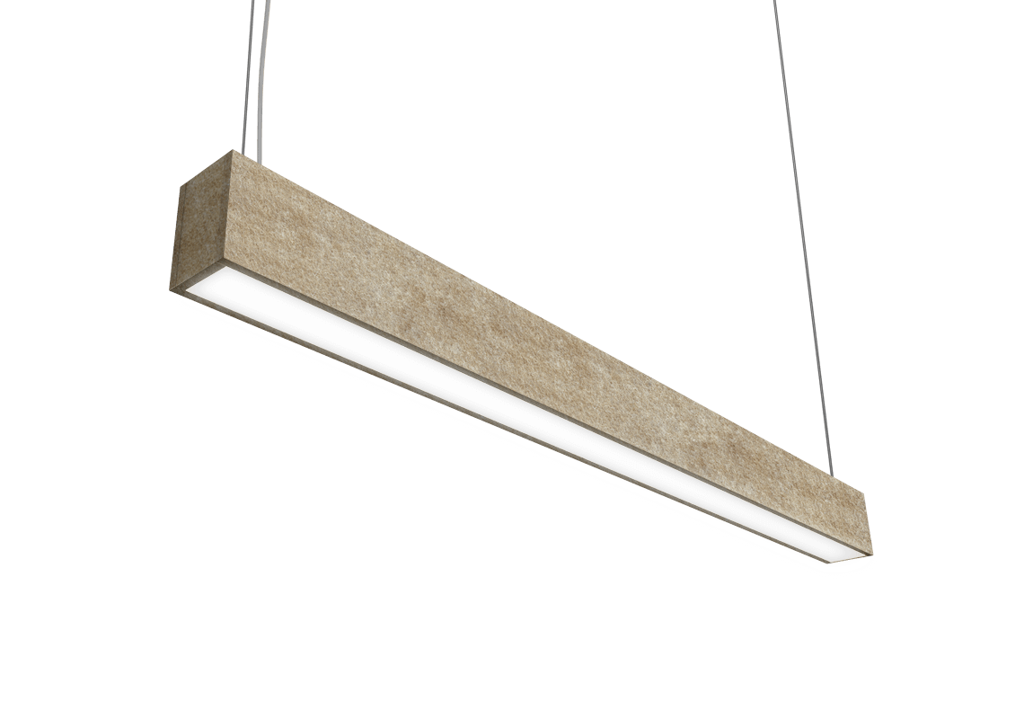 brown linear pendant light with acoustic felt finish