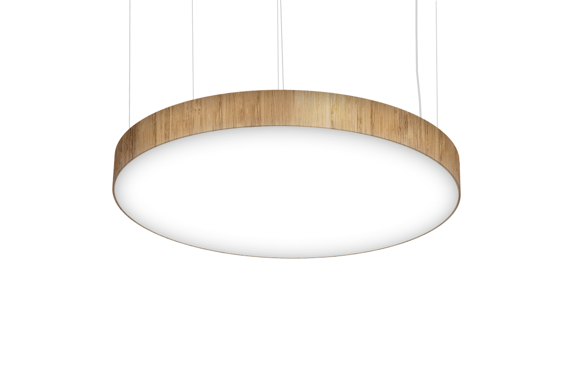 round pendant light with wood grain texture