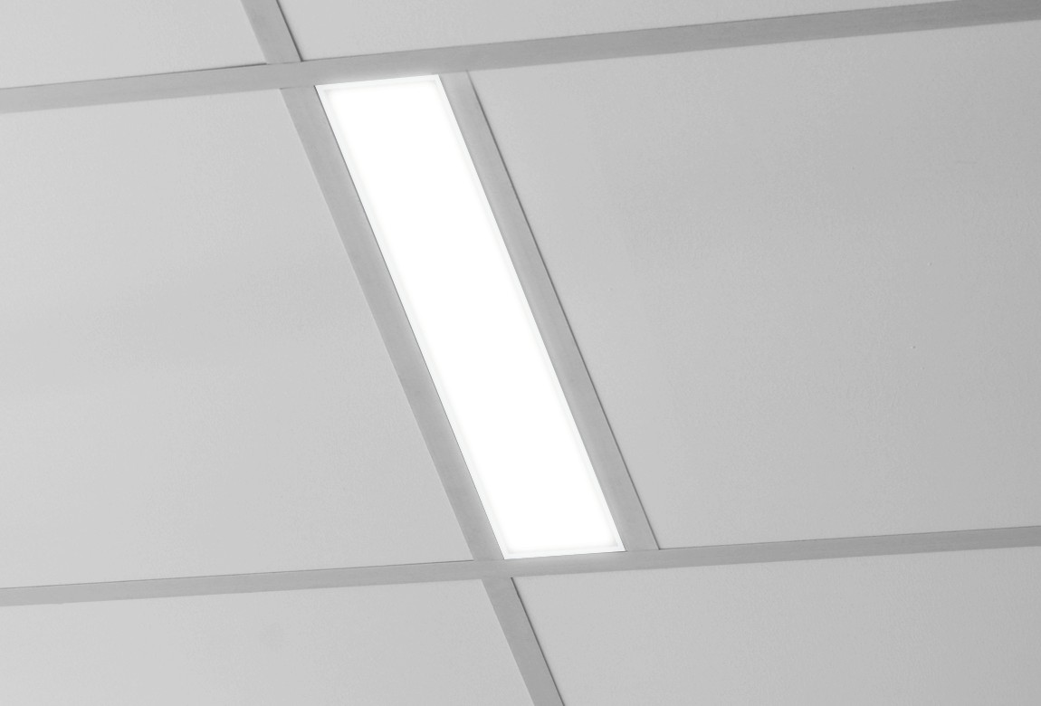 recessed t-grid light fixture in a ceiling