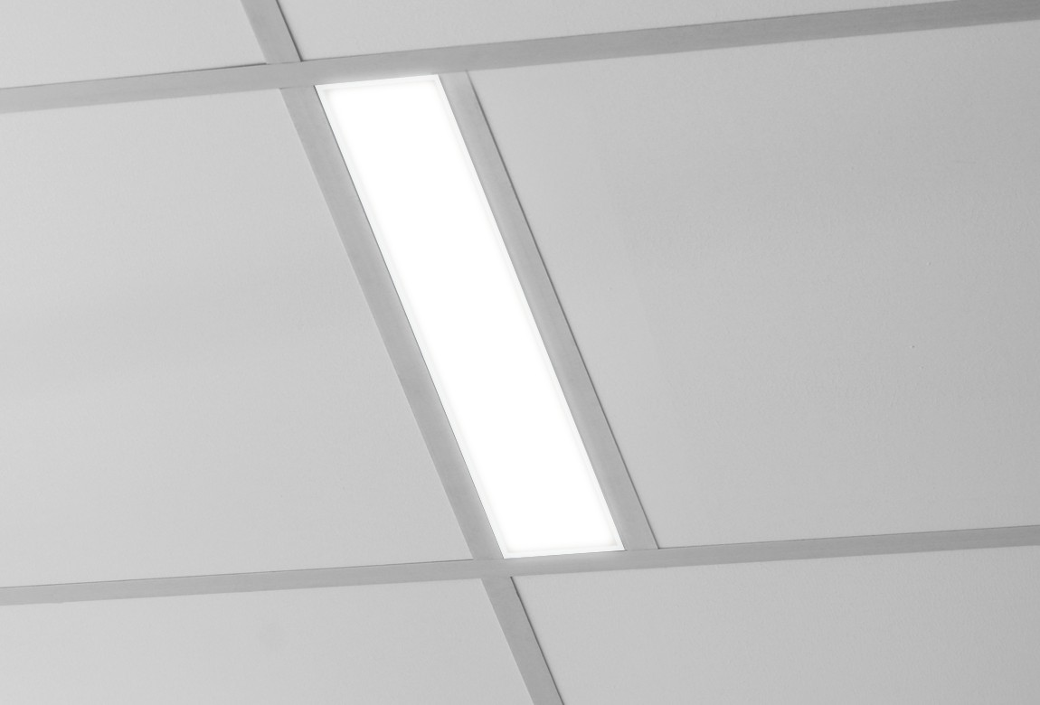 recessed lighting strip in a t-grid ceiling