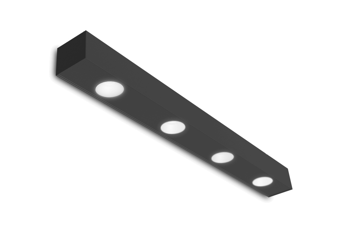 black ceiling mount linear fixture with 4 spots lights