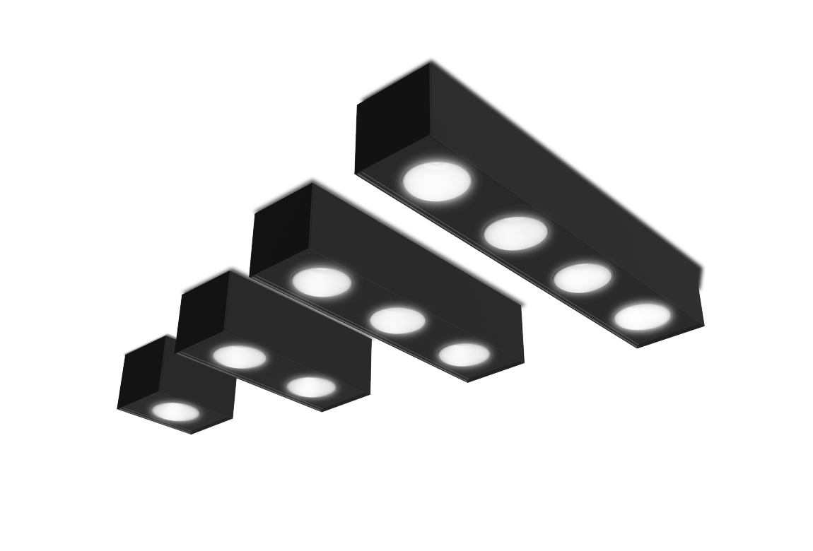 4 black surface mounted spot lights