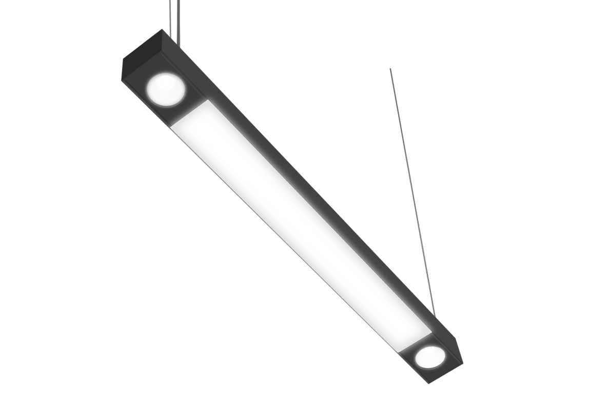 black linear light with spot lights at the ends