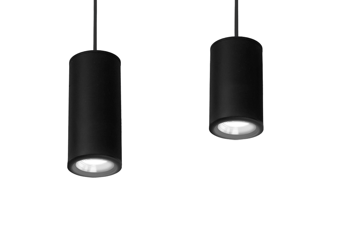 2 black pendant cylinder spot lights